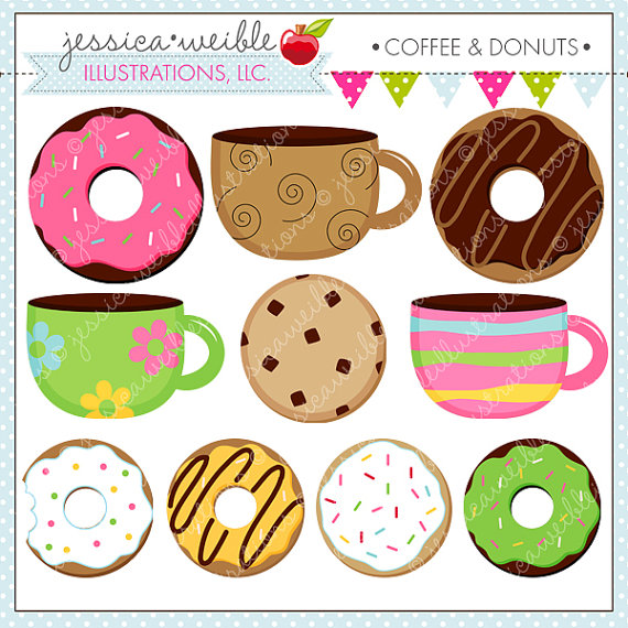 Coffee And Donuts Cute Digital Clipart For Commercial Or Personal Use