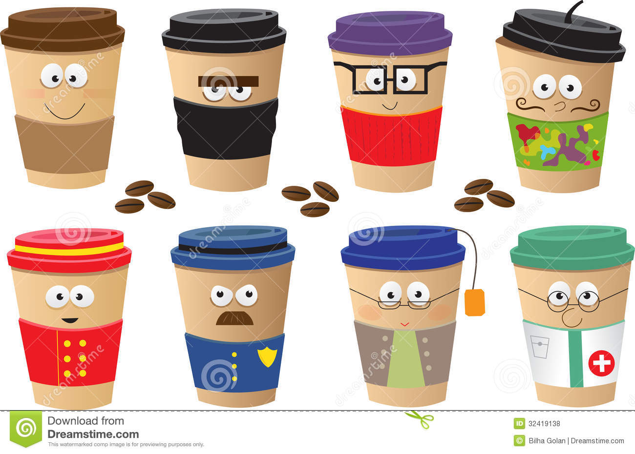 Coffee Cups Characters Royalty Free Stock Photos   Image  32419138