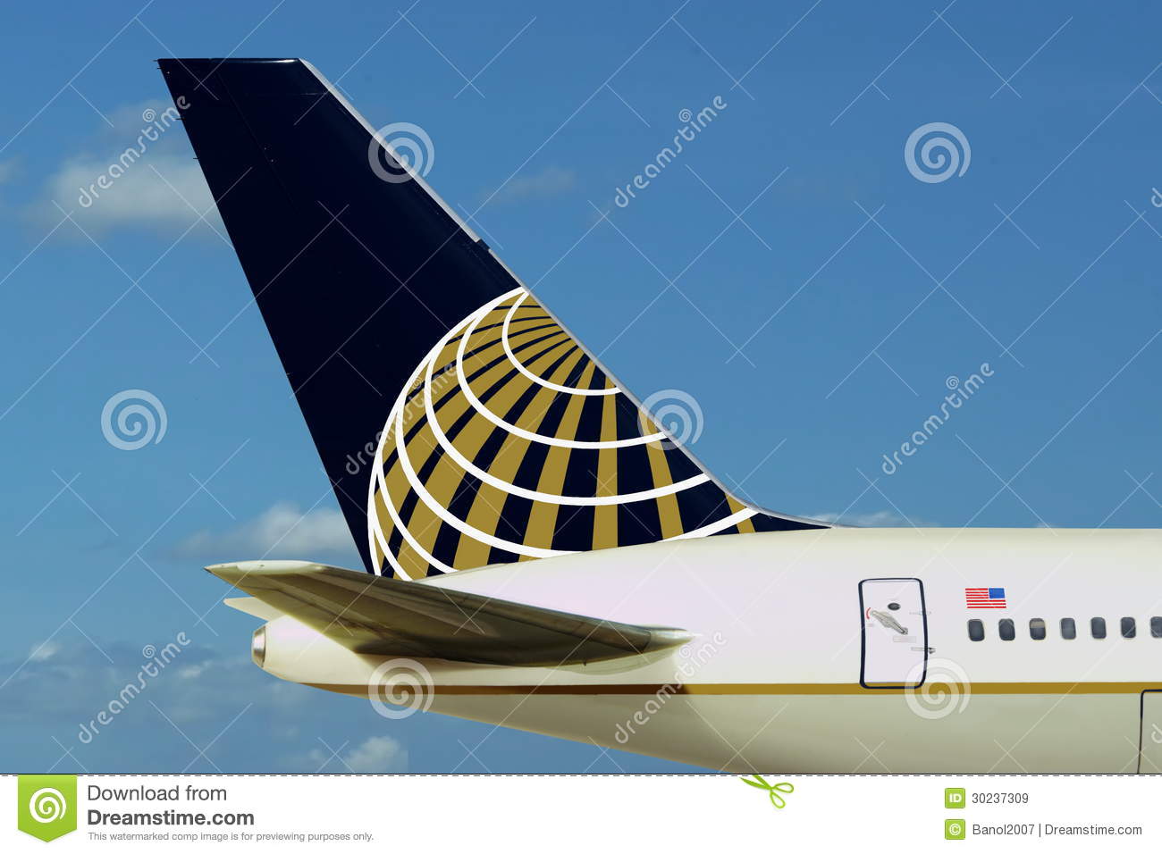 Continental  United  Airlines Plane  Sky  Editorial Stock Image