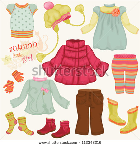 Set Of Beautiful Autumn Clothes For Little Girl Stock Vector
