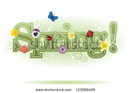 Spring Word Flowers And Butterfly Stock Photo 123069409