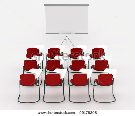 Training Room With Marker Board And Chairs  Isolated On A White