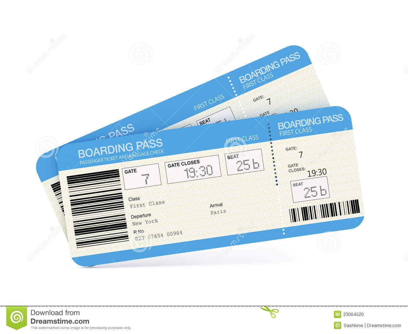 Two Airline Boarding Pass Tickets On White Backgrpund