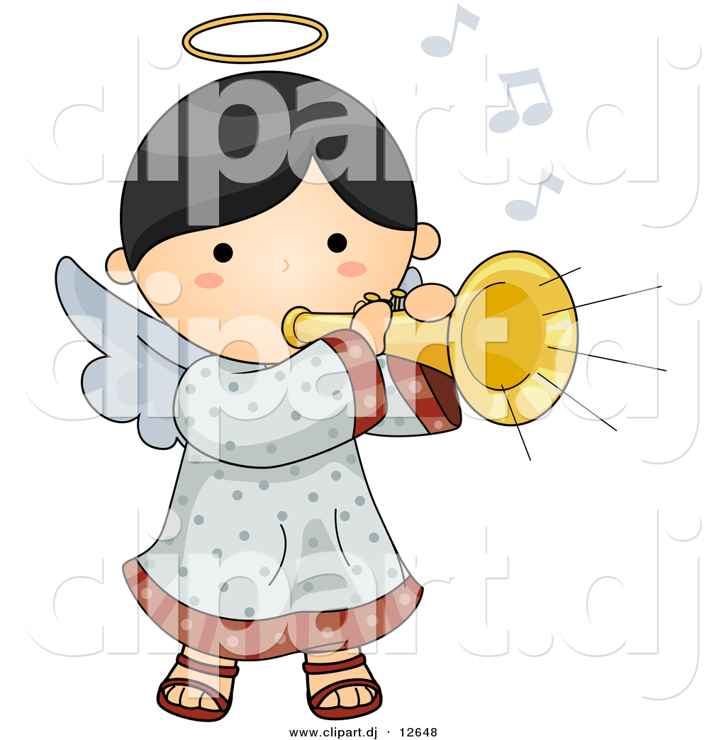 Vector Clipart Of A Cartoon Angel Playing Musical Horn Instrument By    