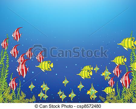 Vector Clipart Of Ocean Underwater World Coral Reef With Alga And Fish