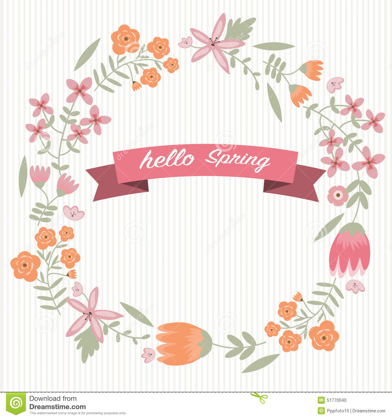 Vintage Flower Wreath And Hello Spring Word Stock Vector   Image