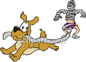 Brown Dog Unraveling Its Owner S Mummy Costume   Royalty Free Clipart    