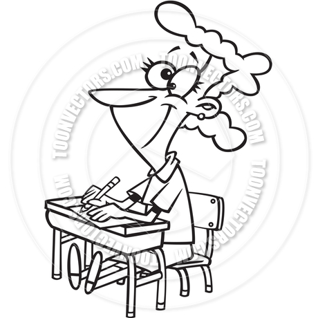 Cartoon Adult Learning  Black And White Line Art  By Ron Leishman