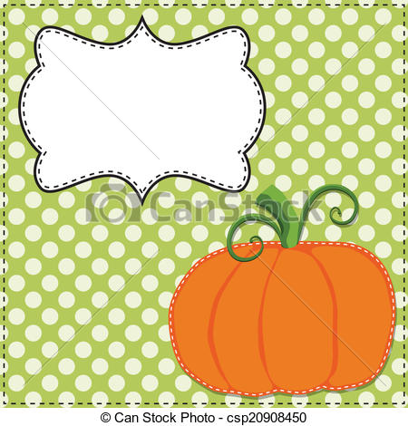Clipart Vector Of Pumpkin On A Green Polka Dot Background With A Frame    