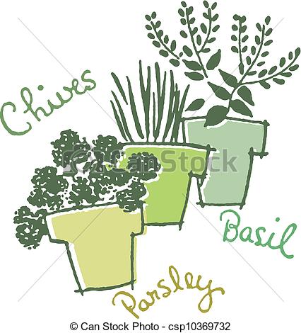 Herb Clipart Three Pots Of Herbs With Their
