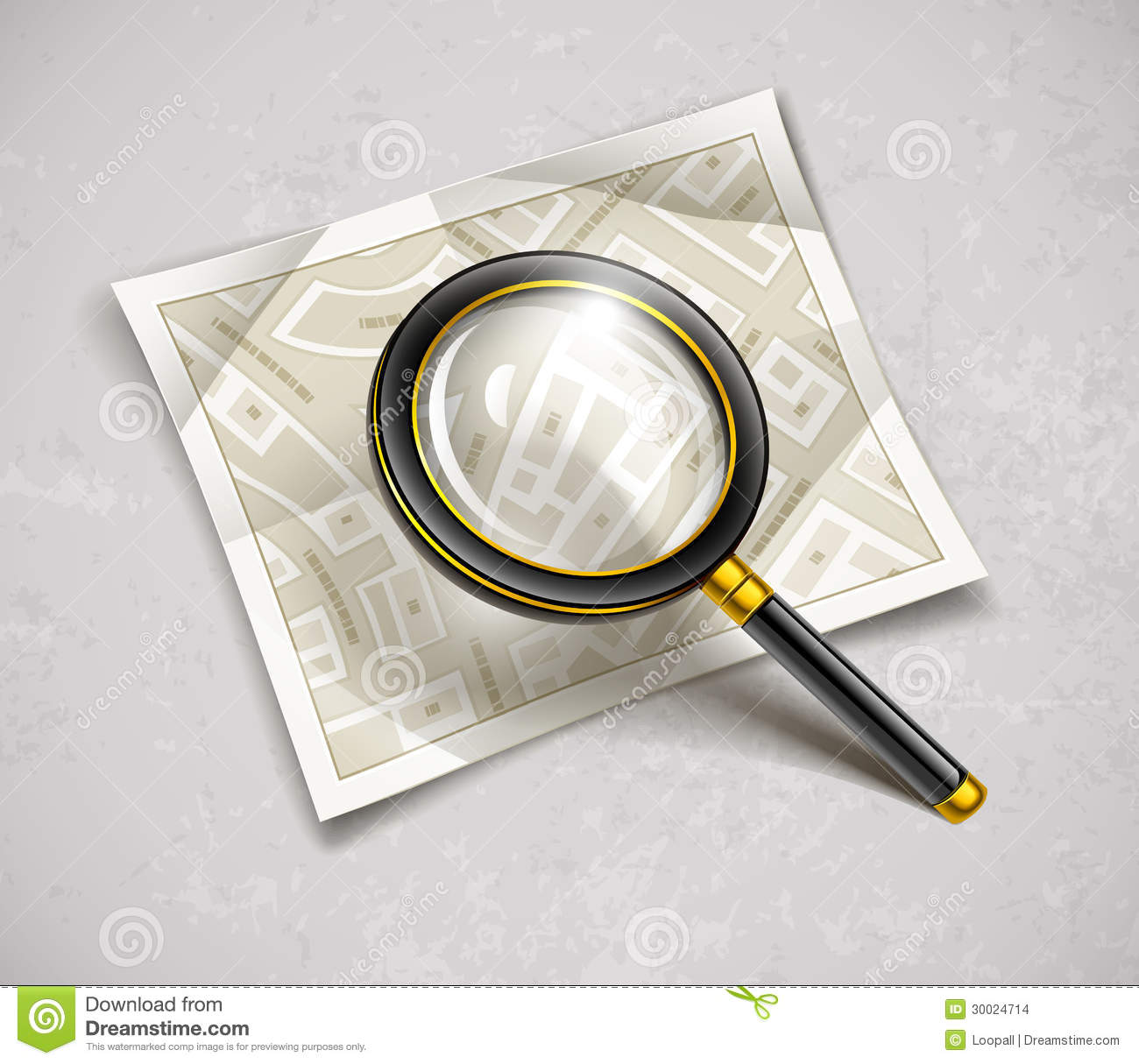 Loupe Magnifying Glass Tool With Streets Paper Map Stock Images