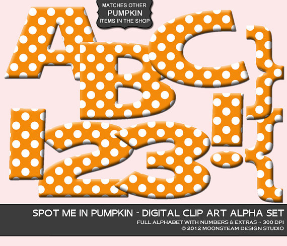 Pumpkin Orange Polka Dot Letters Clip Art Commercial Use Instant