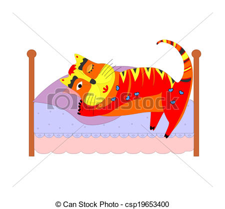 Vector   Bed With Sleeping Cat   Stock Illustration Royalty Free