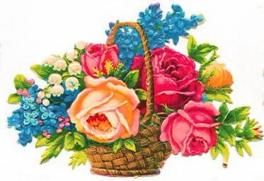     Vintage Victorian Clip Art Flower Basket With Pink Peach Roses Jpg