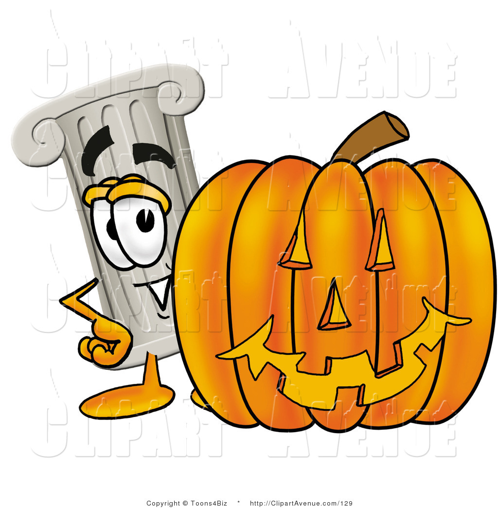 White Pillar Mascot Cartoon Character With A Carved Halloween Pumpkin