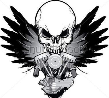     Winged V Twin Motorcycle Engine With Skull Stock Vector   Clipart Me