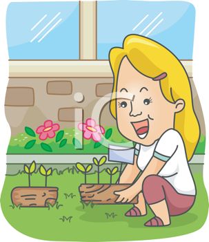     1105 0315 3626 Cartoon Of A Woman Planting Flowers  Clipart Image Jpg