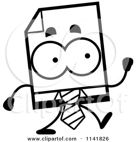 Cartoon Clipart Of A Black And White Business Document Mascot Walking