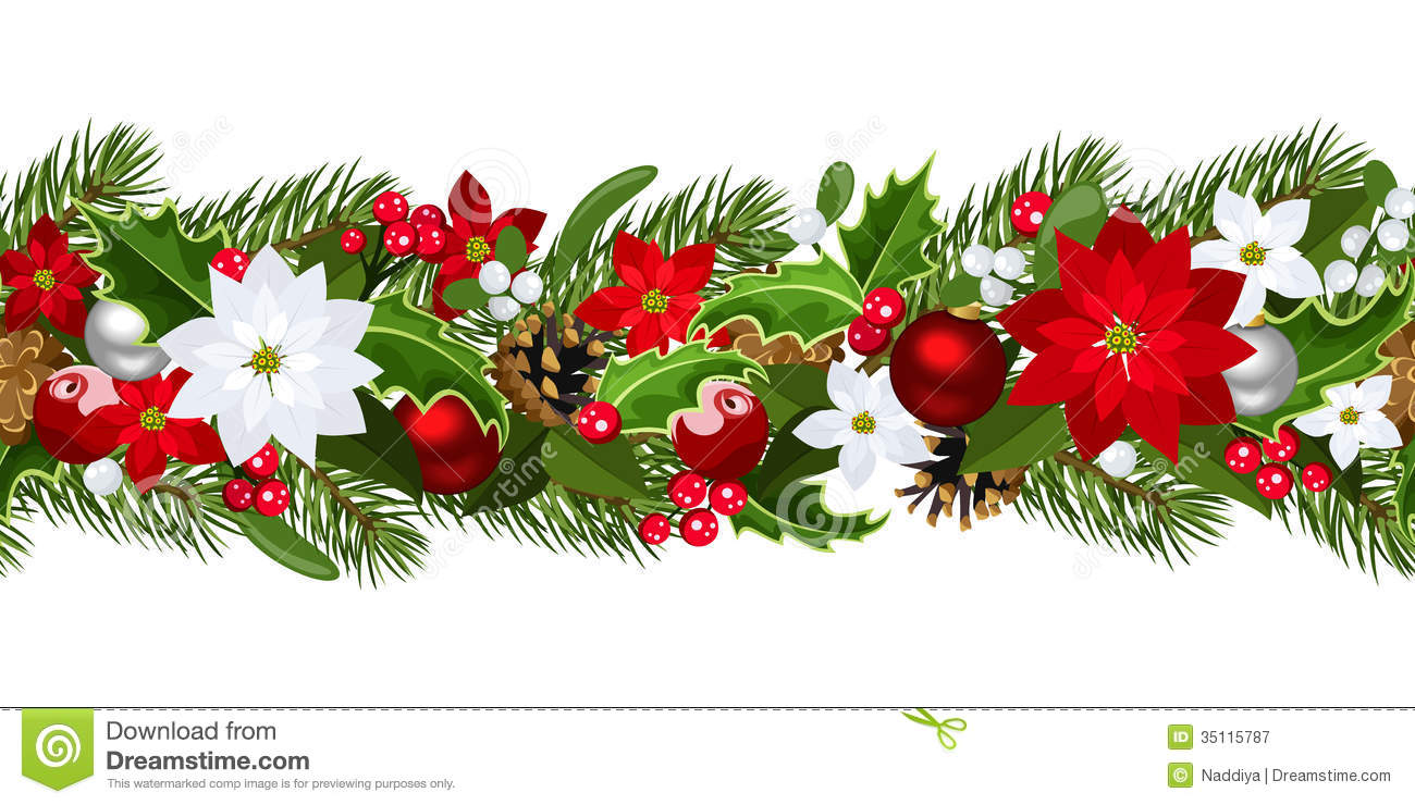 Christmas Horizontal Seamless Background With Fir Tree Branches Balls