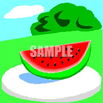 Chunk Of Watermelon On A Plate In A Park   Royalty Free Clipart
