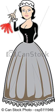 Clip Art Vector Of Maid Servant With Duster Clip Art   Maid With    