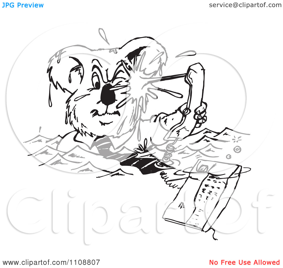 Clipart Black And White Business Koala Drowning In Phone Calls