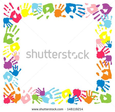 Frame Made From Color Handprints    Stock Vector