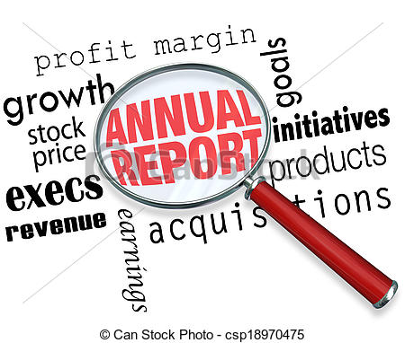 Stock Photo   Annual Report Magnifying Glass Words Research Financial