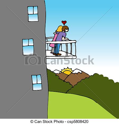 Vector Clipart Of Lovers Balcony View   An Image Of A Couple In Love
