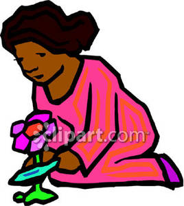 Woman Planting A Flower Royalty Free Clipart Picture