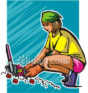 Woman Planting Flowers   Royalty Free Clipart Picture