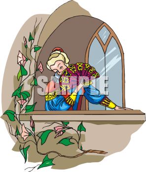 Woman Standing On A Balcony With A Fan   Royalty Free Clip Art Image