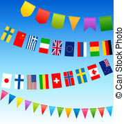 Bunting Flags And Country Flags On A Blue Sky Stock Illustrations