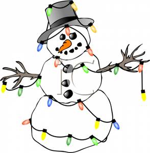 Cartoon Snowman With Christmas Light Bulbs Wrapped Around Him Royalty