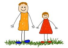 Child Drawing Of Family In Nature Royalty Free Stock Photography    