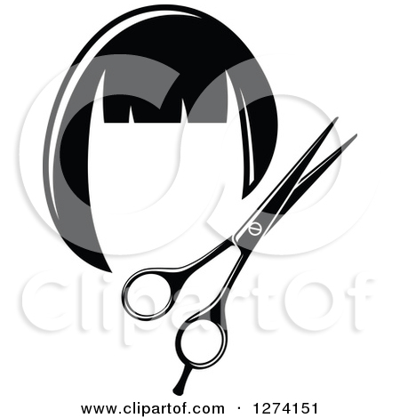Clipart Of A Black And White Barber Scissors And Wig   Royalty Free    