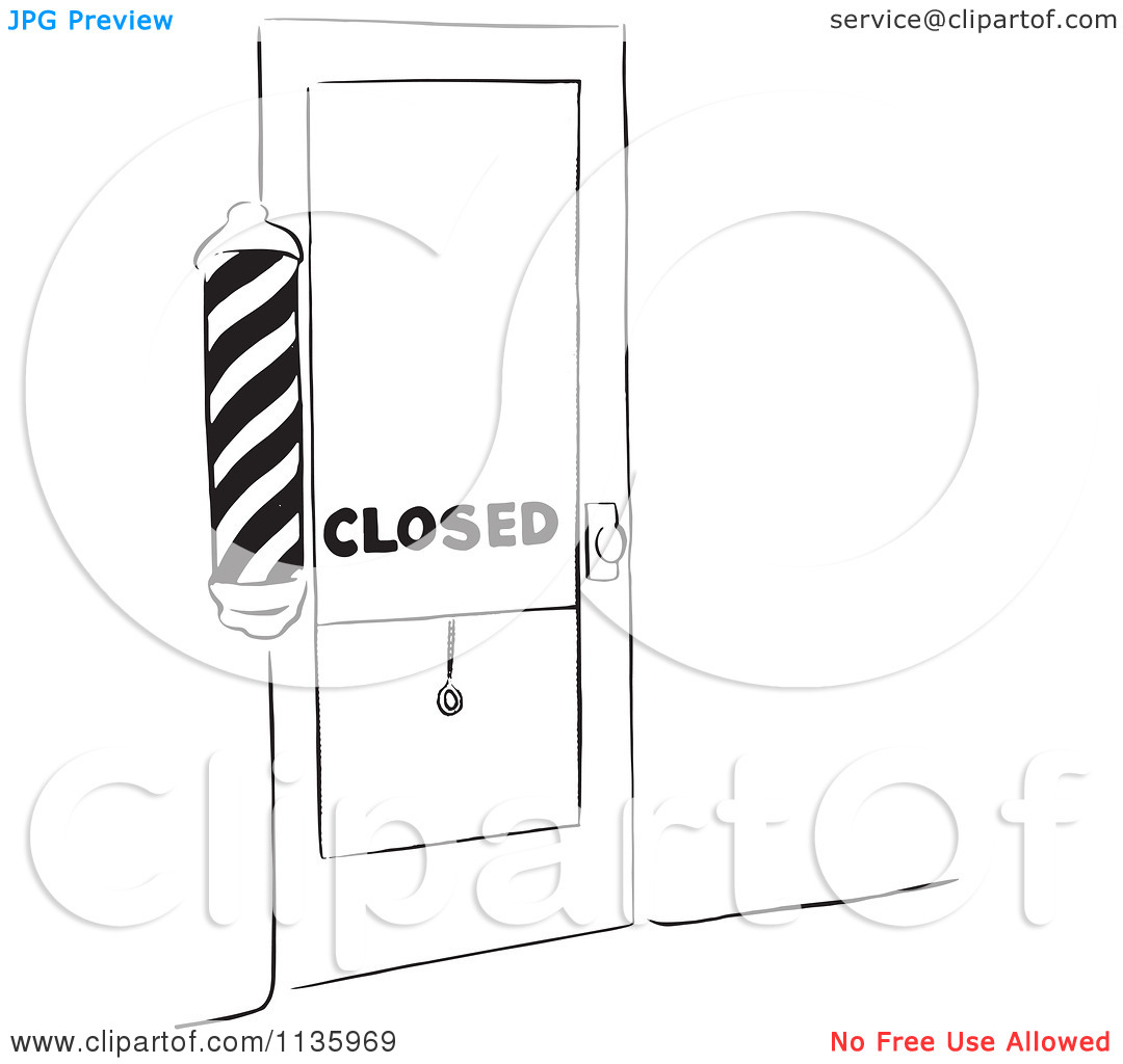 Clipart Of A Retro Vintage Closed Barber Shop Black And White