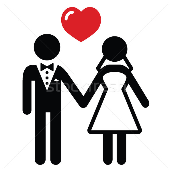 Stock Photo   Stock Vector Illustration   Newlywed Couple Black Simple
