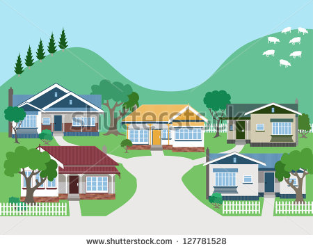 Villas And Bungalow Houses In Suburban Street Eps8 Grouped And Layered