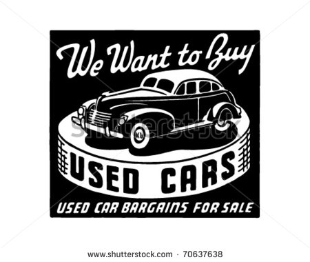 We Want To Buy Used Cars   Retro Ad Art Banner   Stock Vector