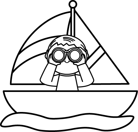 Black And White Black And White Boy With Binoculars In A Sailboat