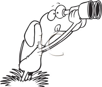 Black And White Dog Cartoon Of A Dog Using Binoculars Clipart Image