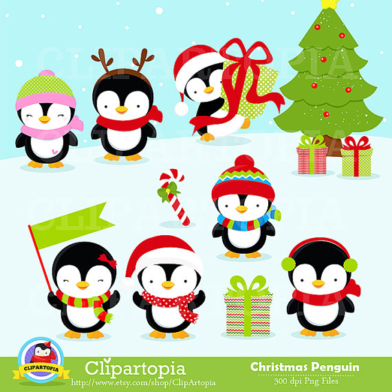 Christmas Penguin Clipart   Penguin Digital Clipart   Penguin Clip Art