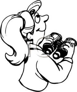 Clipart Black And White Black And White Girl Holding A Pair Binoculars