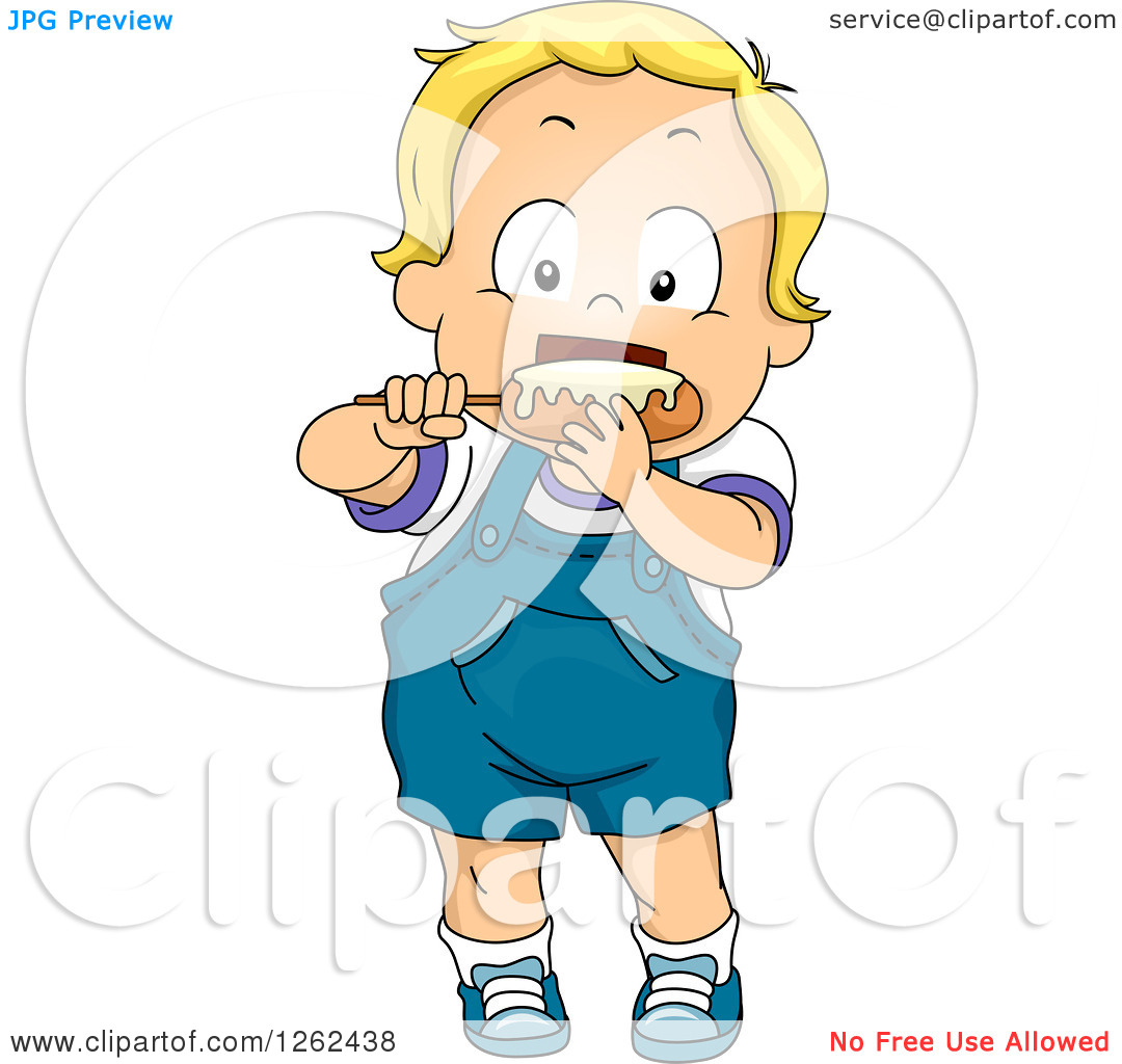Clipart Of A Blond White Toddler Boy Eating A Corn Dog   Royalty Free    