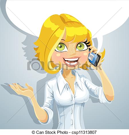 Clipart Of Cute Blond Girl Talking On Phone   Cute Blond Girl Talking