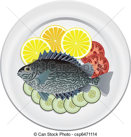 Eps Vector Of Cooked Fish And Raw Vegetables On A Plate Csp6471114    
