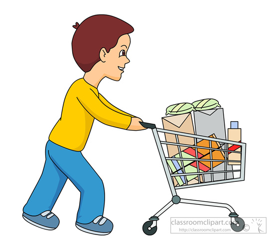 Household   Boy Pushing Shopping Cart 831   Classroom Clipart