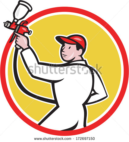 Illustration Of A Painter Spraying With Spray Paint Gun Viewed From