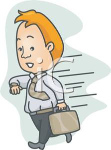Man Rushing To Get To Work On Time   Royalty Free Clipart Picture